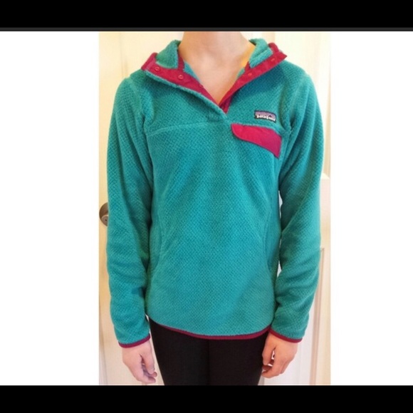 Patagonia Re-tool Snap Fleece Hoodie Sweatshirt teal blue pink xs - Picture 2 of 3